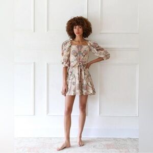 Mille Floral Square-Neck Mini Dress in Blush size XS
